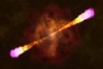This image provided by NASA's Goddard Space Flight Center shows an artists rendering on how a gamma ray burst occurs with a massive star collapsing and creating a black hole and beaming out focused and deadly light and radiation bursts. 