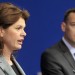 Slovenia's PM Bratusek and Finance Minister Cufer attend a news conference in Ljubljana.