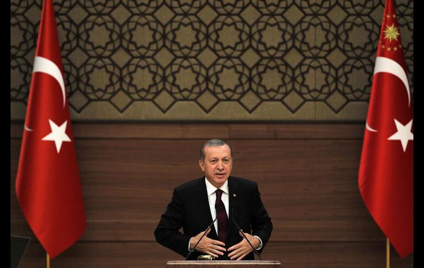 Turkish President Recep Tayyip Erdogan delivers a speech during the mukhtars meeting at the presidential palace in Ankara, Turkey, on February 24, 2015.Anadolu Agency/Getty Images