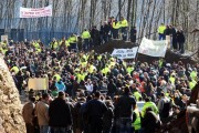 Gold mine workers protest against Greek new leftist government's plan to scrap a gold mine project in the Halkidiki peninsula, northern Greece, in Skouries on February 15, 2015. SAKIS MITROLIDIS/AFP/Getty Images