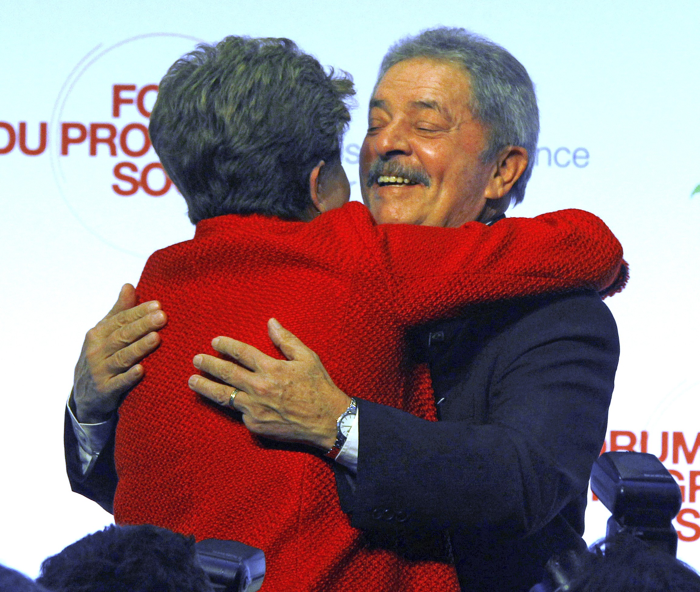 Former Brazilian president Lula Da Silva (R) embraces current Brazil's president Dilma Rousseff upon her arrival at the Forum of Social Progress on December 11, 2024 in Paris. AFP PHOTO POOL REMY DE LA MAUVINIERE/Getty Images
