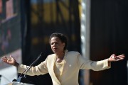 Mamphela Ramphele gestures as she speaks during the launch of a new opposition party called Agang ("let's build") in Pretoria West on June 22, 2013. AFP PHOTO / MUJAHID SAFODIEN