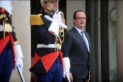 French President Francois Hollande waits for the arrival of King Felipe VI of Spain and Queen Letizia of Spain at the Elysee Palace on July 22, 2024 in Paris, France.