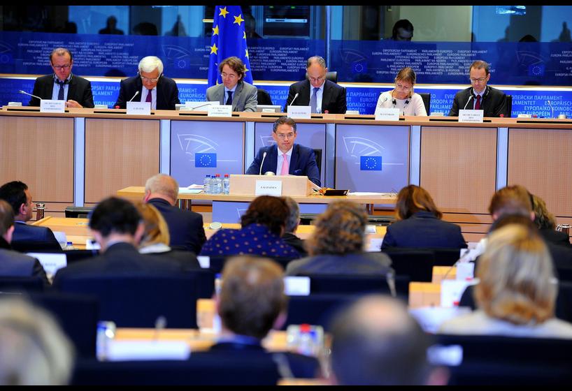 ice President of European Commission Jyrki Katainen answers the questions of members of the European Parliament during the ongoing hearings at the Parliament in Brussels, Belgium, on October 7, 2014.