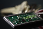 Close up of silver-framed microchip. Chris Jenkins/Getty Images.