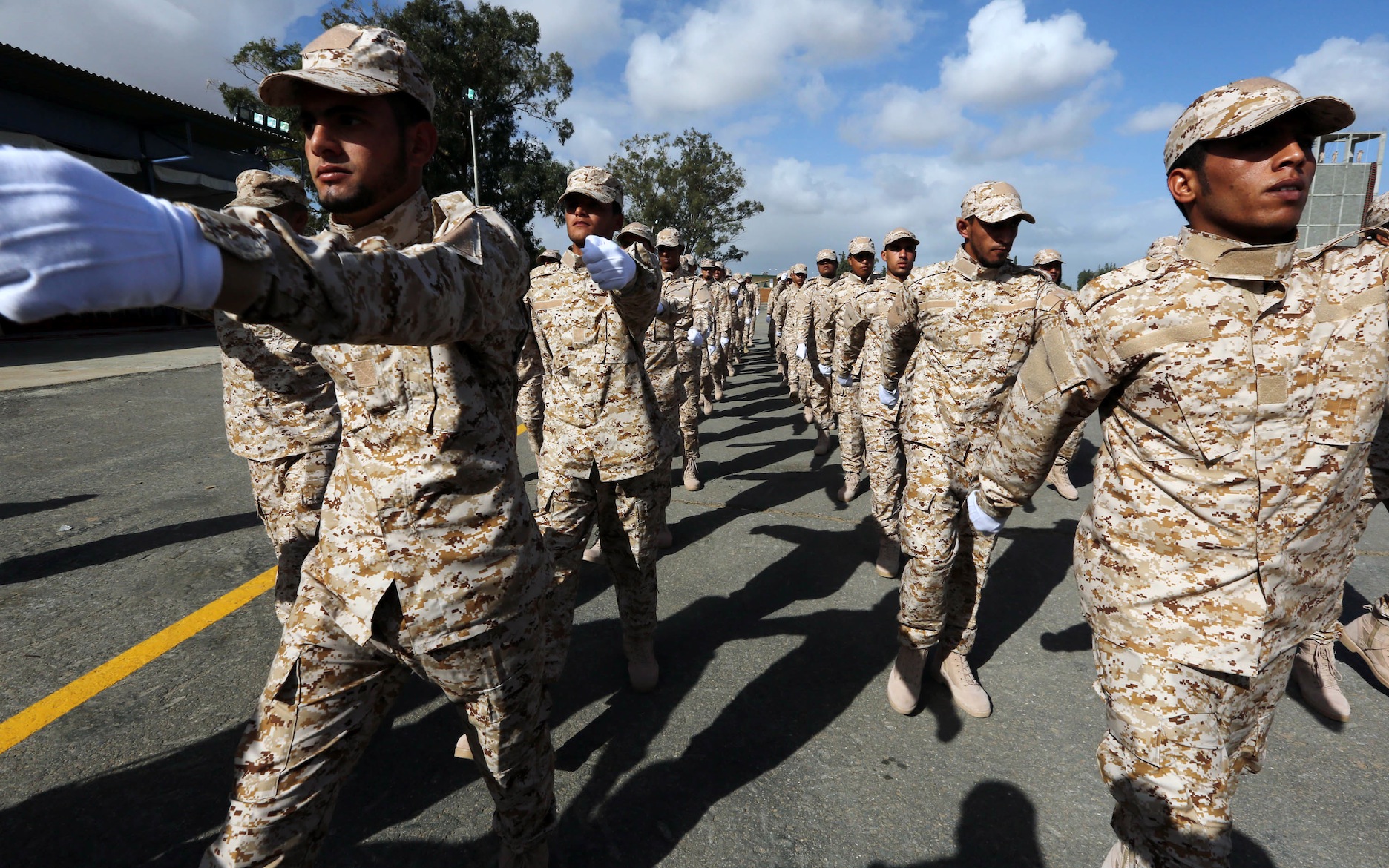 Te first batch of newly graduated Libyan border guards parad during a graduation ceremony on November 7, 2024 in Tripoli. AFP PHOTO/MAHMUD TURKIA