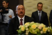 Azerbaijani President Ilham Aliyev at a meeting on Nagorno-Karabakh in Sochi, Russia in August. (Anadolu Agency/Getty)