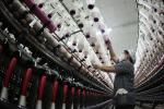 woman working in a textile factory in Jiujiang, east China's Jiangxi province. China's manufacturing activity expanded in January