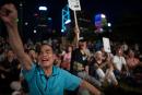 Protesters take part in a rally during the Ocuppy Central with Love and Peace protest at Tamar Park outside of the Hong Kong Government Building on August 31, 2024 in Hong Kong, China. 