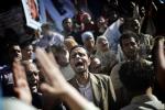 Hundreds of Egyptian political activists, victims and prisoners' relatives shout slogans during a protest against current prosecutor general Talaat Abdallah outside Cairo High Court on March 29, 2024 in Egypt.