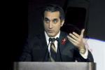 FILE - In this Saturday Dec. 8, 2012 file photo, Egyptian TV host Bassem Youssef addresses attendants at a gala dinner party in Cairo, Egypt.