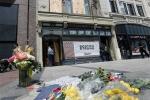 A makeshift memorial sits at the spot where the first bomb detonated on April 15 near the finish line of the Boston Marathon on Boylston Street in Boston, Wednesday, April 24, 2013. 