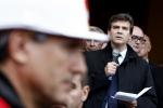  In this Sept. 27, 2012 file photo, French Minister for Industrial Recovery Arnaud Montebourg delivers a speech after meeting workers and trade union representatives of ArcelorMittal, in Florange, northeast France.