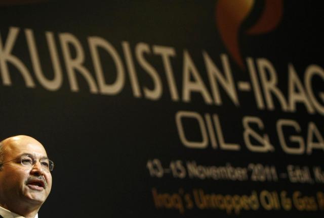 Barham Salih, prime minister of the Iraqi Kurdistan Region Government, speaks during conference of Kurdistan-Iraq Oil and Gas forum in the northern city of Arbil, on November 13, 2011.