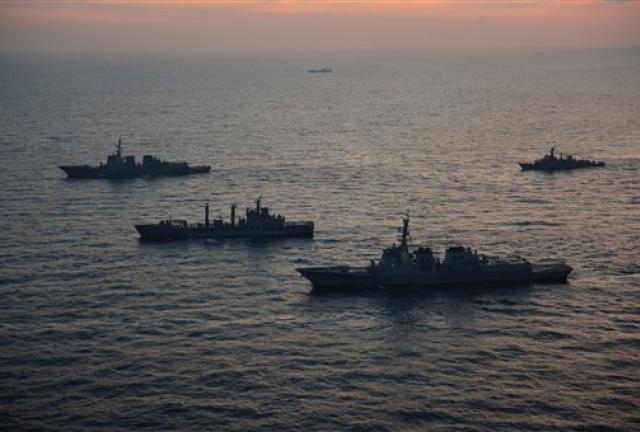 South Korean and U.S. warships participate in their joint military drills in South Korea's East Sea on Monday, Feb. 4, 2013. South Korean and U.S. warships participate in their joint military drills in South Korea's East Sea on Monday, Feb. 4, 2013.