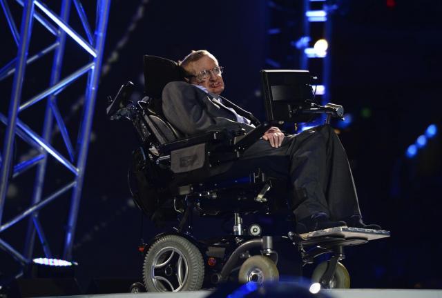 British scientist Stephen Hawking appears during the opening ceremony of the London 2012 Paralympic Games at the Olympic Stadium in east London on August 29, 2012. British scientist Stephen Hawking appears during the opening ceremony of the London 2012 Paralympic Games at the Olympic Stadium in east London on August 29, 2012.