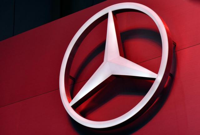 The Mercedes-Benz logo is seen during the 83rd Geneva Motor Show on March 5, 2024 in Geneva, Switzerland.