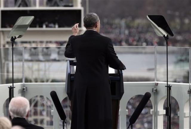 In this Jan. 21, 2013, file photo President Barack Obama delivers inaugural address during the 57th Presidential Inauguration on the West Front of the Capitol in Washington.