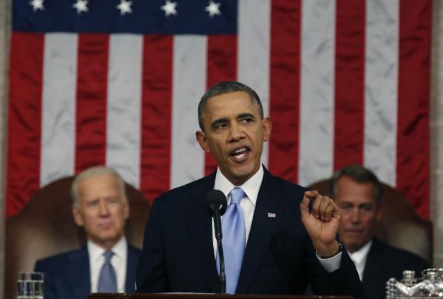 U.S. President Barack Obama delivers his State of the Union speech on Capitol Hill on January 28, 2024 in Washington, D.C.