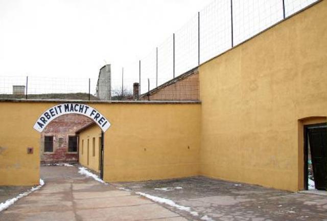 File picture shows the entrance of the Little Fortress in the Czech city of Terezin with the Nazi phrase: "Work Makes Free" used by the Nazis as a concentration camp during World War II. File picture shows the entrance of the Little Fortress in the Czech city of Terezin with the Nazi phrase: "Work Makes Free" used by the Nazis as a concentration camp during World War II.