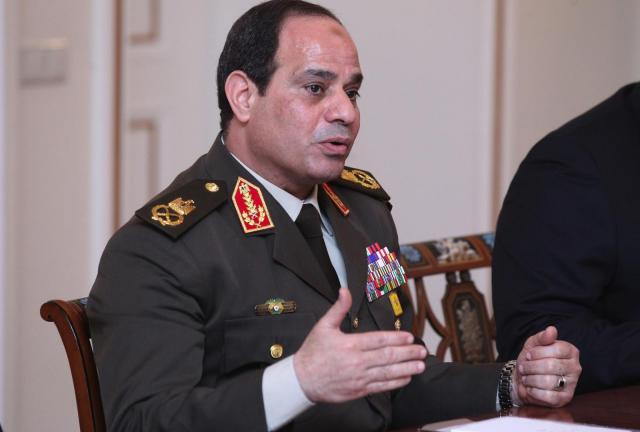 Egypt's Minister of Defense, First Deputy Prime Minister and likely presidential candidate, Field Marshal Abdel Fattah el-Sisi meets with Russian President Vladimir Putin (not pictured) in Novo-Ogaryovo residence on February 13, 2014 near Moscow, Russia. Egypt's Minister of Defense, First Deputy Prime Minister and likely presidential candidate, Field Marshal Abdel Fattah el-Sisi meets with Russian President Vladimir Putin (not pictured) in Novo-Ogaryovo residence on February 13, 2014 near Moscow, Russia.