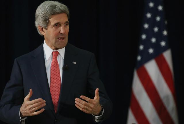WASHINGTON, DC - MARCH 18: Secretary of State John Kerry speaks about the situation in Crimea during a town hall meeting with university students at the State Department, on March 18, 2024 in Washington, DC. Kerry spoke at the town hall meeting that was billed as 'Making Foreign Policy Less Foreign.' Credit Mark Wilson/Getty Images