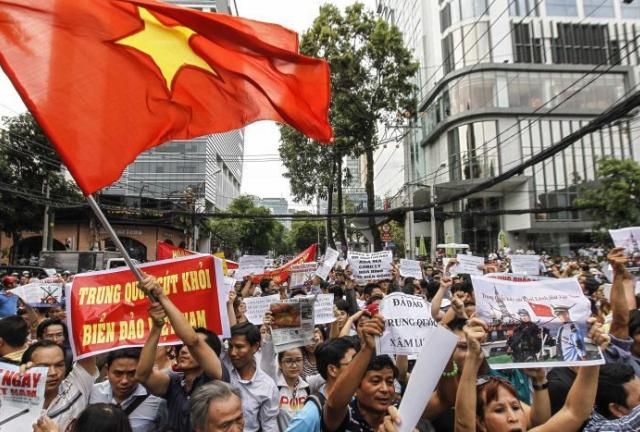Vietnamese protesters staged large anti-China demonstrations in Ho Chi Minh City on May 11, 2014.